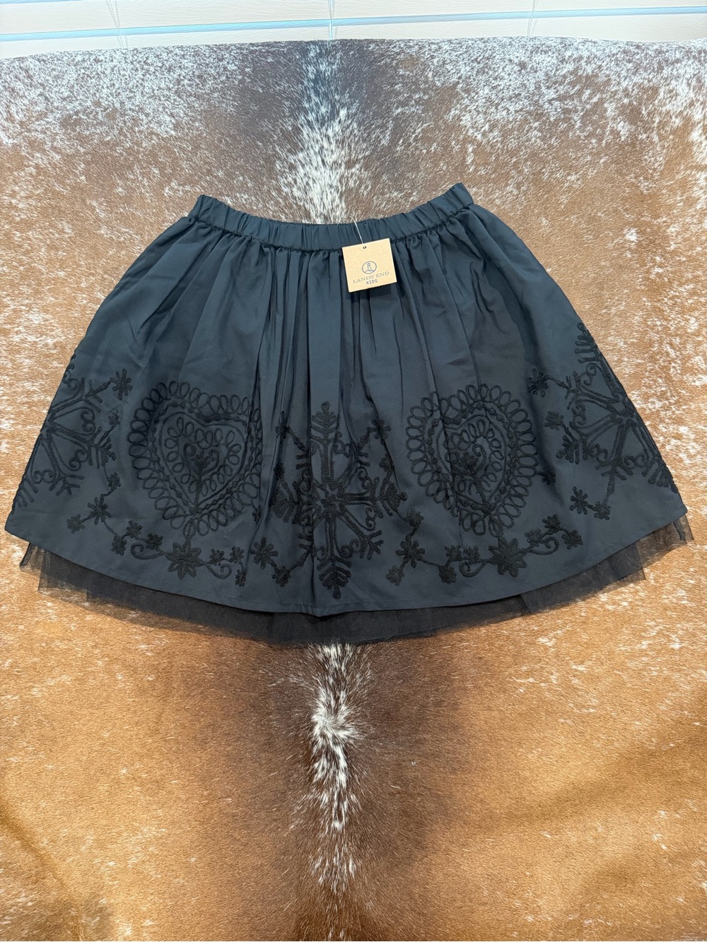 NWT Lands’ End Girls Black Embroidered Taffeta Skirt Size 10–12